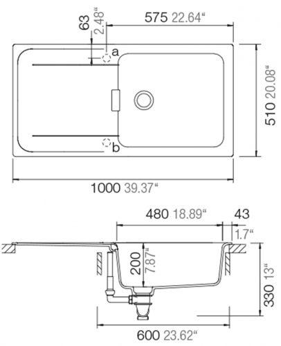 SCHOCK Kchensple Wembley D-100L Cristadur Nano-Granitsple / Einbausple mit Drehknopfventil