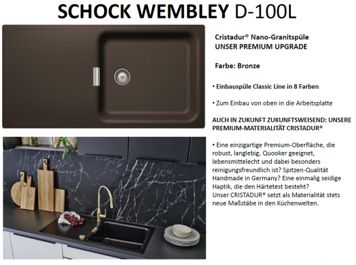 SCHOCK Kchensple Wembley D-100L Cristadur Nano-Granitsple / Einbausple mit Drehknopfventil