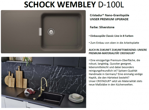 SCHOCK Kchensple Wembley D-100L Cristadur Nano-Granitsple / Einbausple mit Drehknopfventil