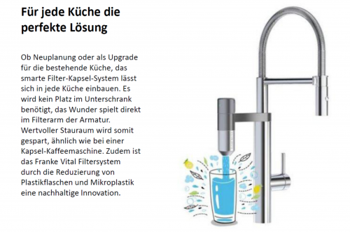 FRANKE Vital Semi Pro Einhebelmischer Pendelbrause mit 3-Stufen Kapsel Trinkwasserfiltersystem 360 schwenkbarer Auslauf