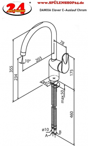 DAMIXA Kchenarmatur Clover C-Auslauf Chrom Einhebelmischer mit Festauslauf