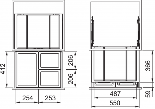 FRANKE Sorter FX 60 26-11-11 Einbau-Abfallsammler / Mlltrennsystem in 3-fach Trennung Frontauszug