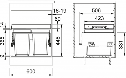 FRANKE Sorter FX 60 26-11-11 Einbau-Abfallsammler / Mlltrennsystem in 3-fach Trennung Frontauszug