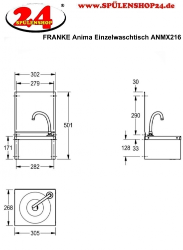 KWC PROFESSIONAL Anima Einzelwaschtisch ANMX216 fr Wandmontage fugenlos eingeschweites Rundbecken ohne berlauf mit Knie- oder Hftbettigung