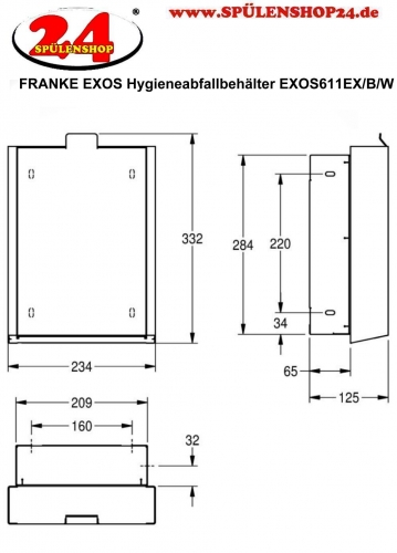 KWC PROFESSIONAL EXOS Hygieneabfallbehlter EXOS611EX fr die Unterputzmontage Fassungsvermgen zirka 3,7 Liter