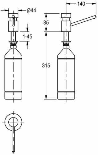 KWC PROFESSIONAL Tischseifenspender SD80 Seifenspender / Dispenser fr Waschtischeinbau manueller Betrieb