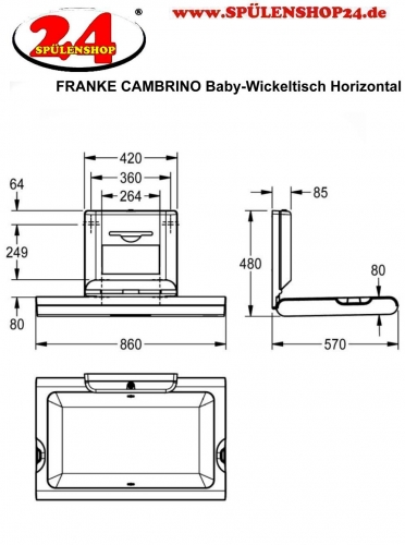 KWC PROFESSIONAL CAMBRINO Baby-Wickeltisch horizontal CAMB10HP fr die Wandmontage und klappbar