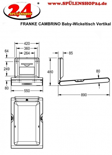 KWC PROFESSIONAL CAMBRINO Baby-Wickeltisch vertikal CAMB22VS mit Frontplatte aus Edelstahl fr die Wandmontage und klappbar