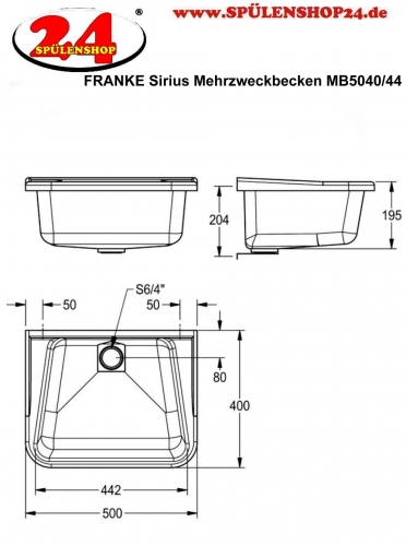 KWC PROFESSIONAL Mehrzweckbecken MB5044 aus Verbundstoff Farbe Decorgrau fr Wandmontage ohne berlauf