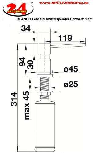 {Lager} BLANCO Seifenspender Lato Sonderfarbe Schwarz matt Splmittelspender / Dispenser bequeme Druckbettigung von oben