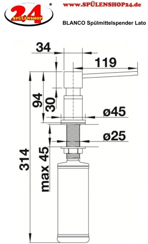 BLANCO Seifenspender Lato Chrom Silgranit-Look Splmittelspender / Dispenser bequeme Druckbettigung von oben