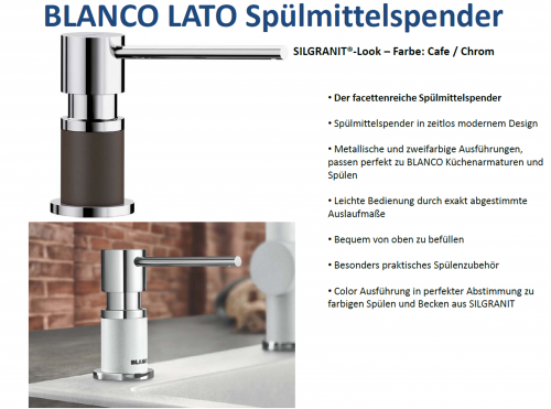 BLANCO Seifenspender Lato Chrom Silgranit-Look Splmittelspender / Dispenser bequeme Druckbettigung von oben