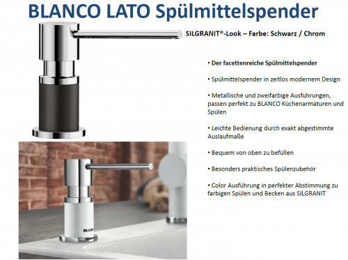 BLANCO Seifenspender Lato Chrom Silgranit-Look Splmittelspender / Dispenser bequeme Druckbettigung von oben