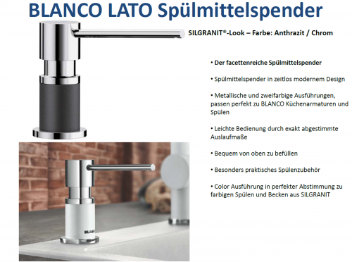 BLANCO Seifenspender Lato Chrom Silgranit-Look Splmittelspender / Dispenser bequeme Druckbettigung von oben