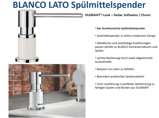 BLANCO Seifenspender Lato Chrom Silgranit-Look Splmittelspender / Dispenser bequeme Druckbettigung von oben