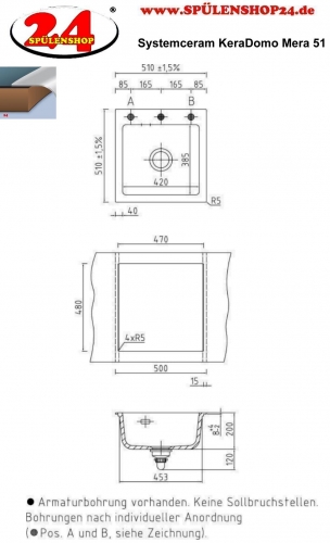 Systemceram KeraDomo MERA 51-BASIC Keramiksple / Einbausple in Standardfarben fr die Kche