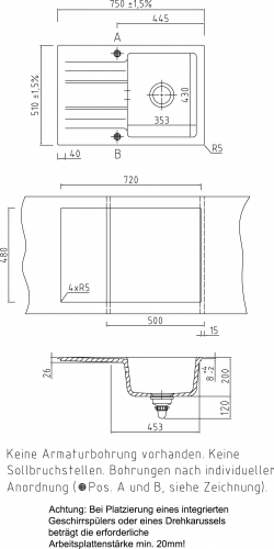 Systemceram KeraDomo GENEA 75-PREMIUM Keramiksple / Einbausple in Sonderfarben fr die Kche