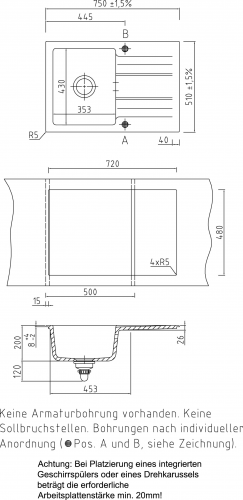 Systemceram KeraDomo GENEA 75-PREMIUM Keramiksple / Einbausple in Sonderfarben fr die Kche