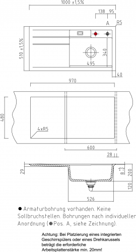 Systemceram KeraDomo BELA 100 Basic Keramiksple / Einbausple in Standardfarben fr die Kche