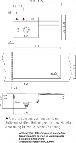 Systemceram KeraDomo BELA 100 Premium Keramiksple / Einbausple in Sonderfarben fr die Kche