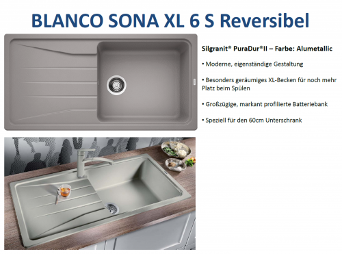 {Lager} BLANCO Kchensple Sona XL 6 S Silgranit PuraDurII Granitsple / Einbausple Farbe Alumetallic