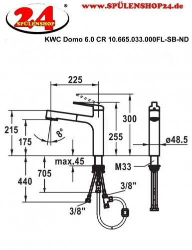 KWC Kchenarmatur Domo 6.0 10.665.033.000FL Einhebelmischer Chrom mit Zugauslauf und Brausefunktion Niederdruck