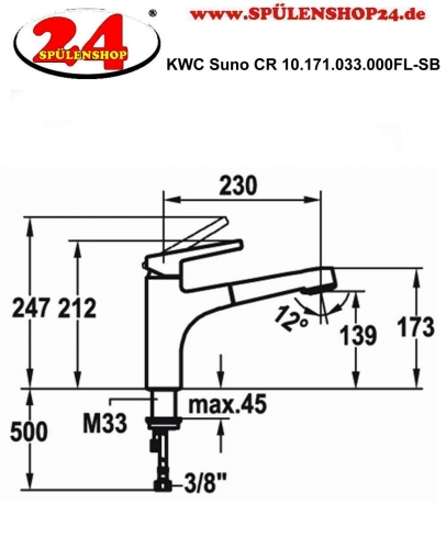 KWC Kchenarmatur Suno 10.171.033.000FL Einhebelmischer Chrom mit Zugauslauf und Brausefunktion