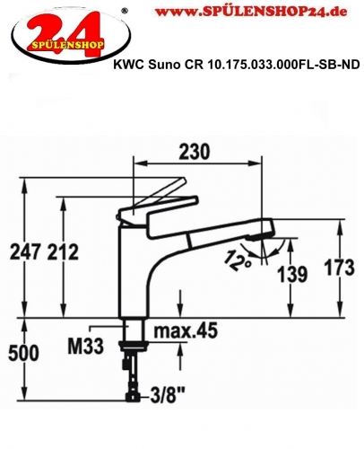 KWC Kchenarmatur Suno 10.175.033.000FL Einhebelmischer Chrom mit Zugauslauf und Brausefunktion Niederdruck