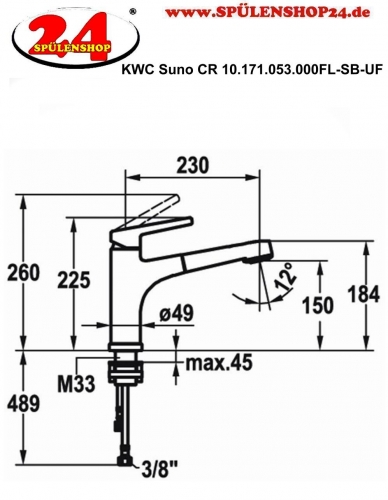 KWC Kchenarmatur Suno 10.171.053.000FL Einhebelmischer Chrom mit Zugauslauf und Brausefunktion Vorfenstermontage