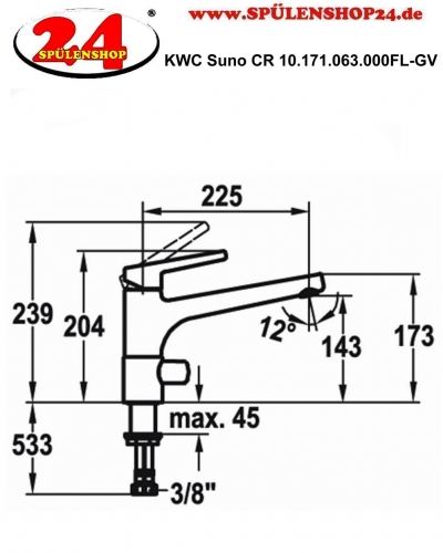 KWC Kchenarmatur Suno 10.171.063.000FL Einhebelmischer Chrom mit Festauslauf mit Gerteabsperrventil