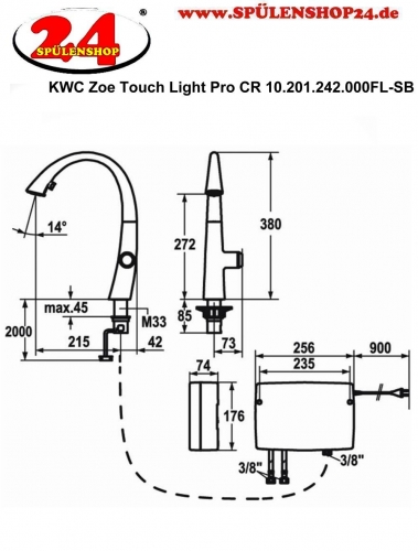 KWC Kchenarmatur Zoe Touch Light Pro 10.201.242.000FL Einhebelmischer Chrom mit elektronischer Steuerung