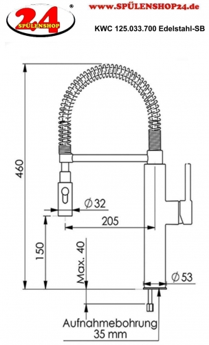 KWC Kchenarmatur Kuri Inox 125.033.700 Einhebelmischer Edelstahl mit Pendelbrause