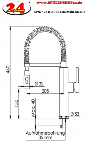 KWC Kchenarmatur Kuri Inox 125.033.700ND Einhebelmischer Edelstahl mit Pendelbrause Niederdruck