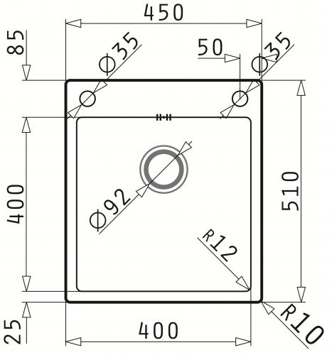 PYRAMIS Kchensple Istros FB (45x51) 1B HLB Einbausple Flachrand / Flchenbndig mit Drehknopfventil