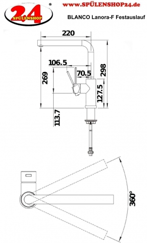 BLANCO Kchenarmatur Lanora-F Edelstahl massiv Einhebelmischer mit Festauslauf Auslauf schwenkbar zur Vorfenstermontage