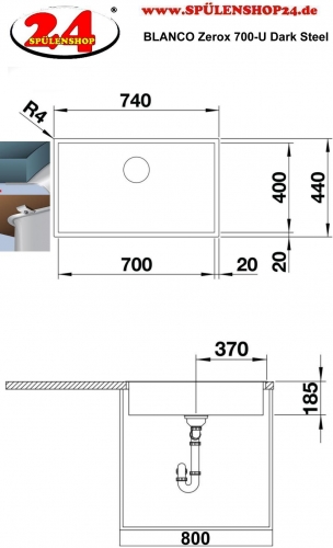 BLANCO Kchensple Zerox 700-U Dark Steel Edelstahlsple / Unterbausple mit Ablaufsystem InFino und Handbettigung