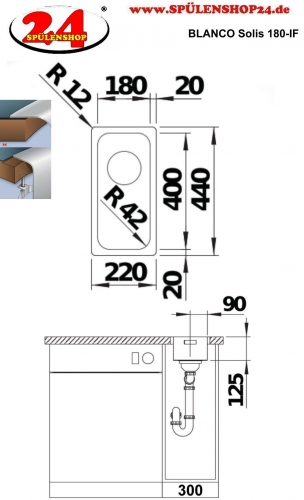 BLANCO Kchensple Solis 180-IF Edelstahlsple / Einbausple Flachrand mit Ablaufsystem InFino und Handbettigung