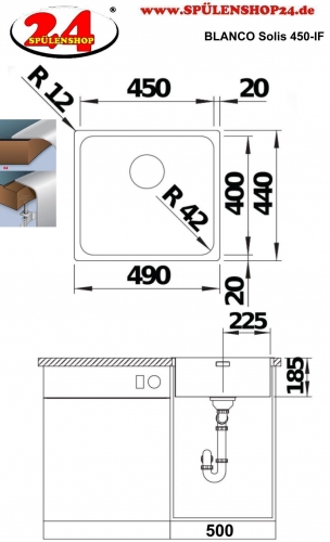 BLANCO Kchensple Solis 450-IF Edelstahlsple / Einbausple Flachrand mit Ablaufsystem InFino und Handbettigung