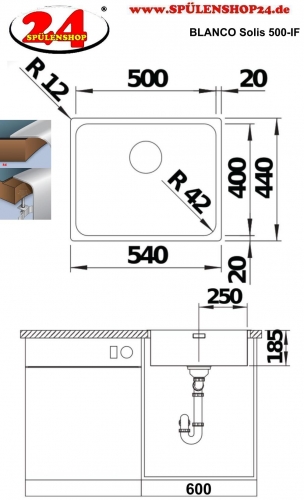 BLANCO Kchensple Solis 500-IF Edelstahlsple / Einbausple Flachrand mit Ablaufsystem InFino und Handbettigung