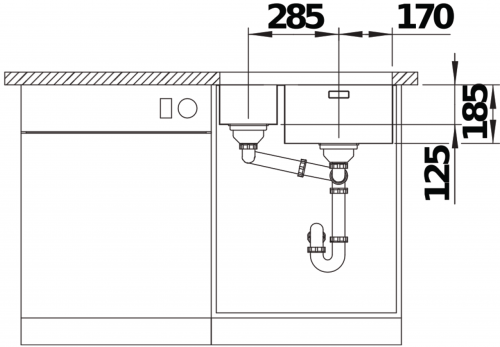 BLANCO Solis 340/180-U Becken links Edelstahlsple / Unterbaubecken mit Ablaufsystem InFino und Handbettigung