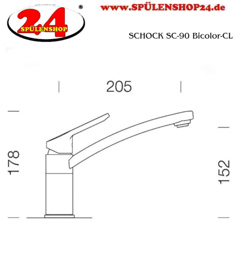 SCHOCK Kchenarmatur SC-90 Cristadur Green Line Einhebelmischer Festauslauf 360 schwenkbarer Auslauf mit Materialhlse