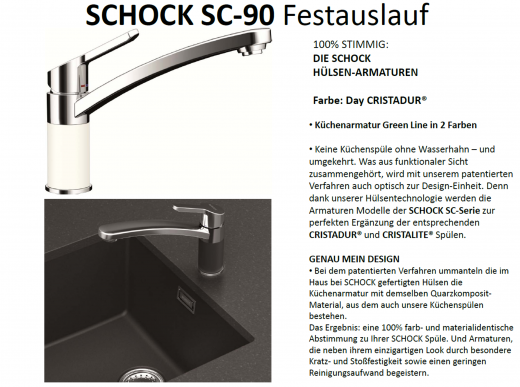 SCHOCK Kchenarmatur SC-90 Cristadur Green Line Einhebelmischer Festauslauf 360 schwenkbarer Auslauf mit Materialhlse