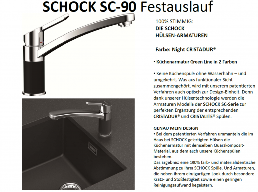 SCHOCK Kchenarmatur SC-90 Cristadur Green Line Einhebelmischer Festauslauf 360 schwenkbarer Auslauf mit Materialhlse