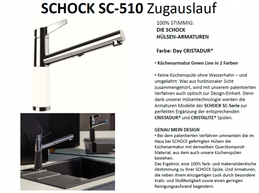 SCHOCK Kchenarmatur SC-510 Cristadur Green Line Einhebelmischer Zugauslauf 120 schwenkbarer Auslauf mit Materialhlse und Schlauchbrause