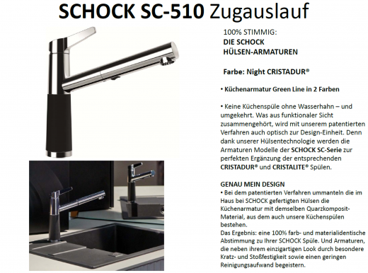 SCHOCK Kchenarmatur SC-510 Cristadur Green Line Einhebelmischer Zugauslauf 120 schwenkbarer Auslauf mit Materialhlse und Schlauchbrause