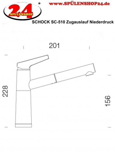 SCHOCK Kchenarmatur SC-510 Cristalite Basic Line Einhebelmischer Zugauslauf mit Materialhlse und Schlauchbrause Niederdruck