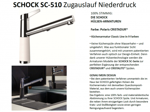 SCHOCK Kchenarmatur SC-510 Cristadur Classic Line Einhebelmischer Zugauslauf 120 schwenkbarer Auslauf mit Materialhlse Niederdruck