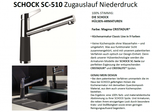 SCHOCK Kchenarmatur SC-510 Cristadur Classic Line Einhebelmischer Zugauslauf 120 schwenkbarer Auslauf mit Materialhlse Niederdruck