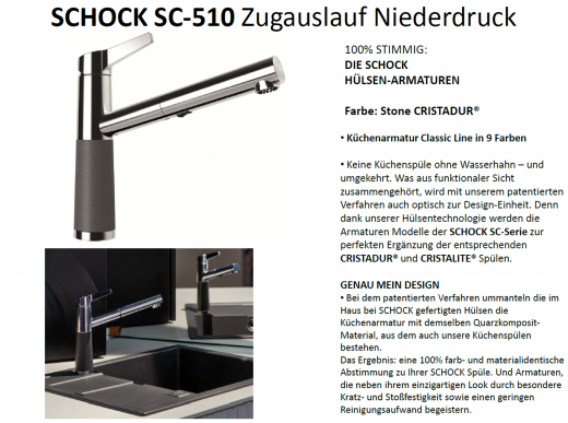 SCHOCK Kchenarmatur SC-510 Cristadur Classic Line Einhebelmischer Zugauslauf 120 schwenkbarer Auslauf mit Materialhlse Niederdruck