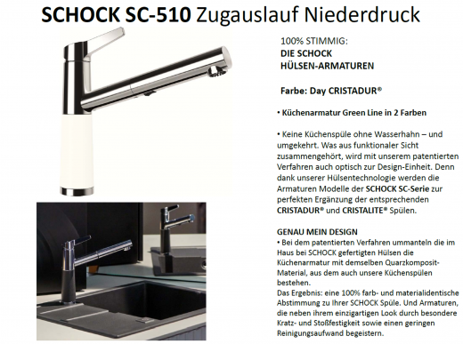 SCHOCK Kchenarmatur SC-510 Cristadur Green Line Einhebelmischer Zugauslauf 120 schwenkbarer Auslauf mit Materialhlse Niederdruck